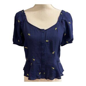 Sugar Lips Top‎ Womens XS Blue Gauzy Milkmaid Puff Sleeve Blouse Y2K Cottagecore